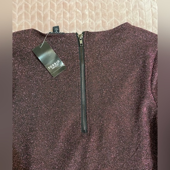TORRID Pink & black Shimmer Metallic Long Sleeve Knotted Front Size 0/Large/12 - Picture 4 of 11